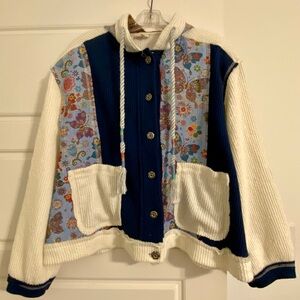 POL NWOT Navy & Cream Floral Patchwork Hooded Jacket
